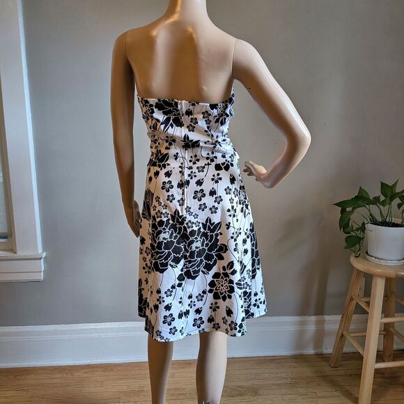 Vintage Y2K Be Smart Strapless Mini Dress Floral Belted Cotton Twee Size 10 - Picture 3 of 9